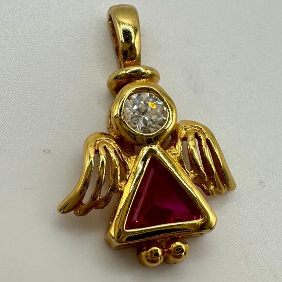 Vintage 925 sterling silver gold vermeil July birthstone lab ruby figure pendant - Picture 1 of 7